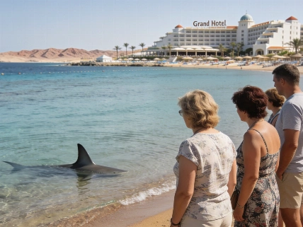 Акула появилась у пляжа отеля The Grand Hotel Sharm El Sheikh в Египте
